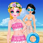 เกมส์แต่งตัวแต่งหน้าเจ้าหญิง2คนไปเที่ยวทะเล Princess Kawaii Swimwear Game